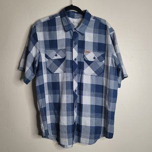 Orvis Button Up Shirt Mens Large Blue Plaid  Short Sleeve Adult L Polyester